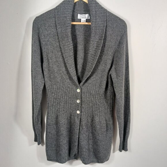 Precious Fibers 100% cashmere Gray Shawl Collar Longline Cardigan Sweater, Large - Picture 7 of 15